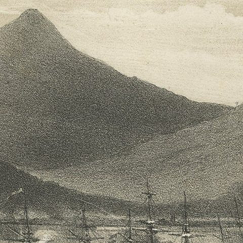 Old Military Scene of Dutch Ships Bombing Atchin in Sumatra, Indonesia, 1784, close-up 3