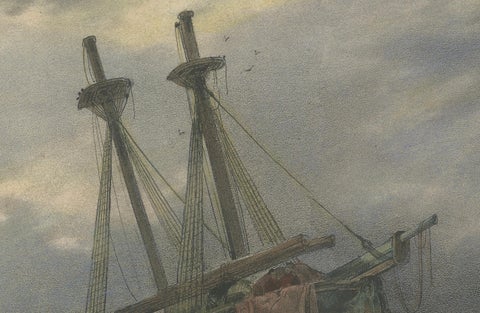 1835 Hand-Colored Lithograph: Stranded Ship in Winter Landscape, close-up 5