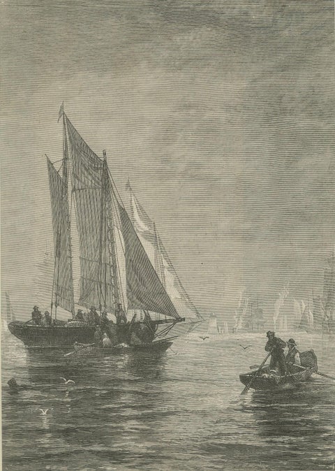 Engraving of Sailing Boats in Possibly Victoria Harbour, Hong Kong, ca.1850, close-up 2