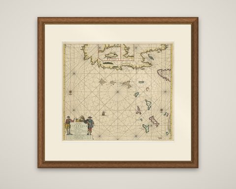 Original Antique Sea Chart, the Northern Part of Hispaniola, Western Cuba, 1684, shown framed