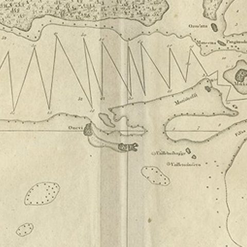 Original Antique Map of the Harbour of Tongatabu by Cook, 1784, close-up 2