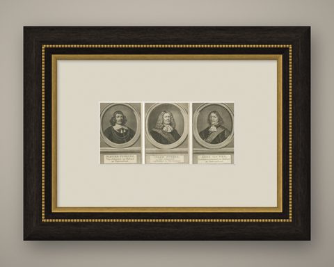 Dutch Naval Leaders, Florisz, Sweers, and Van Nes, c.1750 Copper Engravings, shown framed