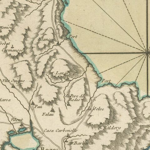 Antique Map of the Coast of Roussillon, France, close-up 2