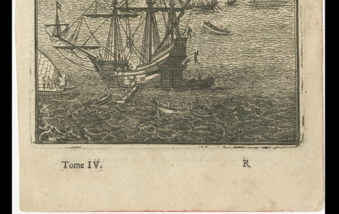 Antique Engraving Cocos Island, Maritime Scene, Manesson Mallet, 1683, close-up 4