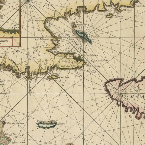 Original Antique Sea Chart, the Northern Part of Hispaniola, Western Cuba, 1684, close-up 4