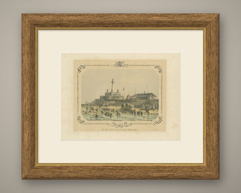 Antique Print of the Lighthouse and Surroundings of Oostende by Buffa, c.1852, shown framed