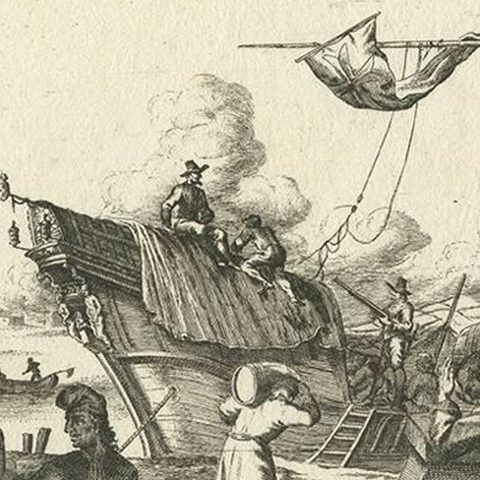 Antique Untitled Harbour View (ii) by J. Wolff, circa 1730, close-up 2