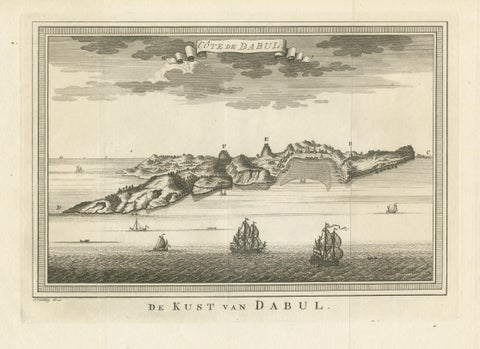 Original Antique Print of the Coast of Dabhol, Dabul, India, view 3