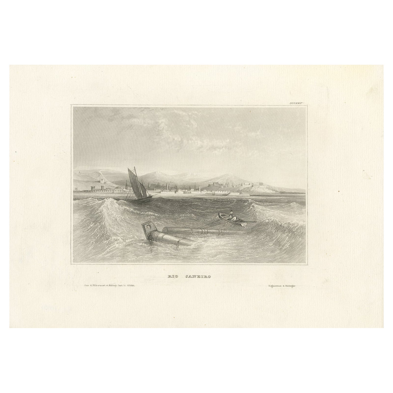 Antique Engraving of Rio de Janeiro, Harbor View by Schröder & Kunike, 1830s