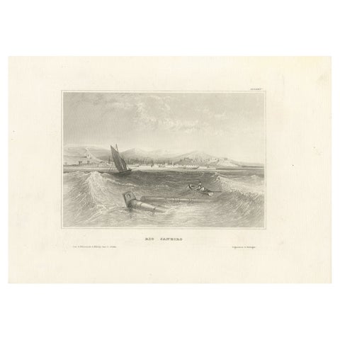 Antique Engraving of Rio de Janeiro, Harbor View by Schröder & Kunike, 1830s