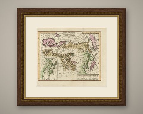 Map of North and East coast of Asia with Japan & inset maps of Kamchatka, c1750, shown framed