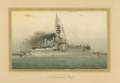 SMS Ägir: German Coastal Defense Ship, 1903 Chromolithograph, close-up 1