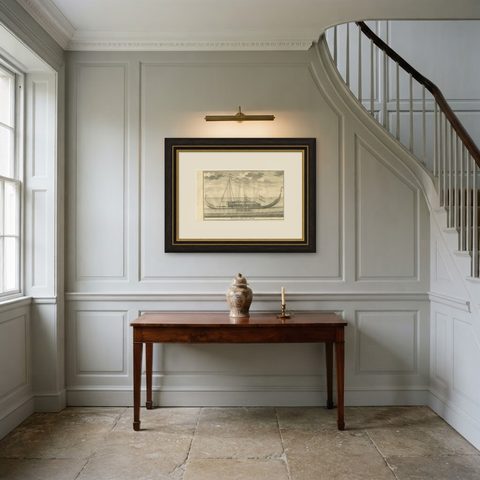 Antique Print of the Coracora Fleet by Valentijn, 1726, shown framed in a room