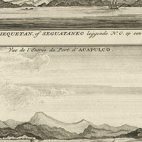 Antique Print of Zihuatanejo and the harbour of Acapulco by Anson (c.1760), close-up 2