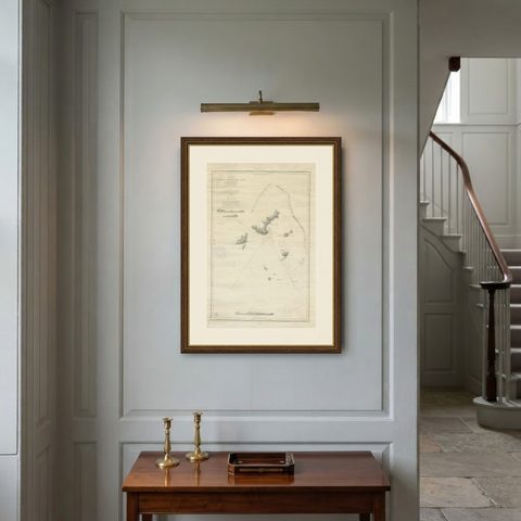 Large Chart of the Gambier Islands, Tuamotu Archipelago, French Polynesia, 1838, shown framed on a wall