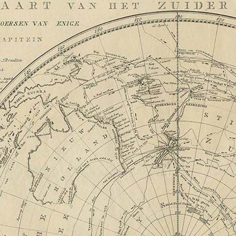 Antique Chart of the Southern Pole, Showing Three Routes of Captain Cook, 1803, close-up 1