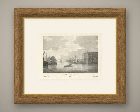 Amsterdam Maritime Shipyard View by Schelfhout, 19th Century Lithograph, shown framed