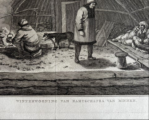 Interior of Winter House, Kamchatka, Cook Voyage Engraving c.1803, view 3