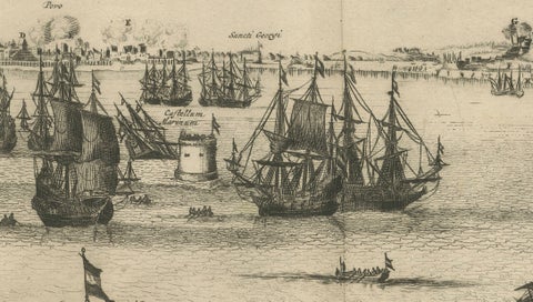 Rare View of Olinda Pernambuco Brazil and Dutch Fleet, 1671, close-up 5