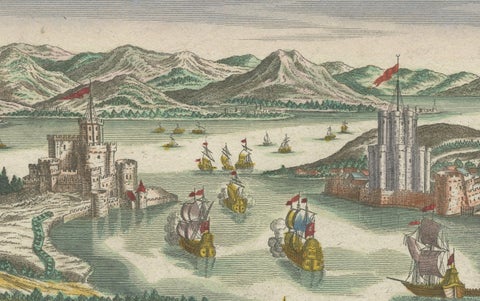 Dardanelles Strait, Ottoman Turkey, Probst Optical View with Ships, c.1770, close-up 6