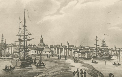 Amsterdam Harbor View: Antique 19th Century Engraving of Maritime Life, close-up 1