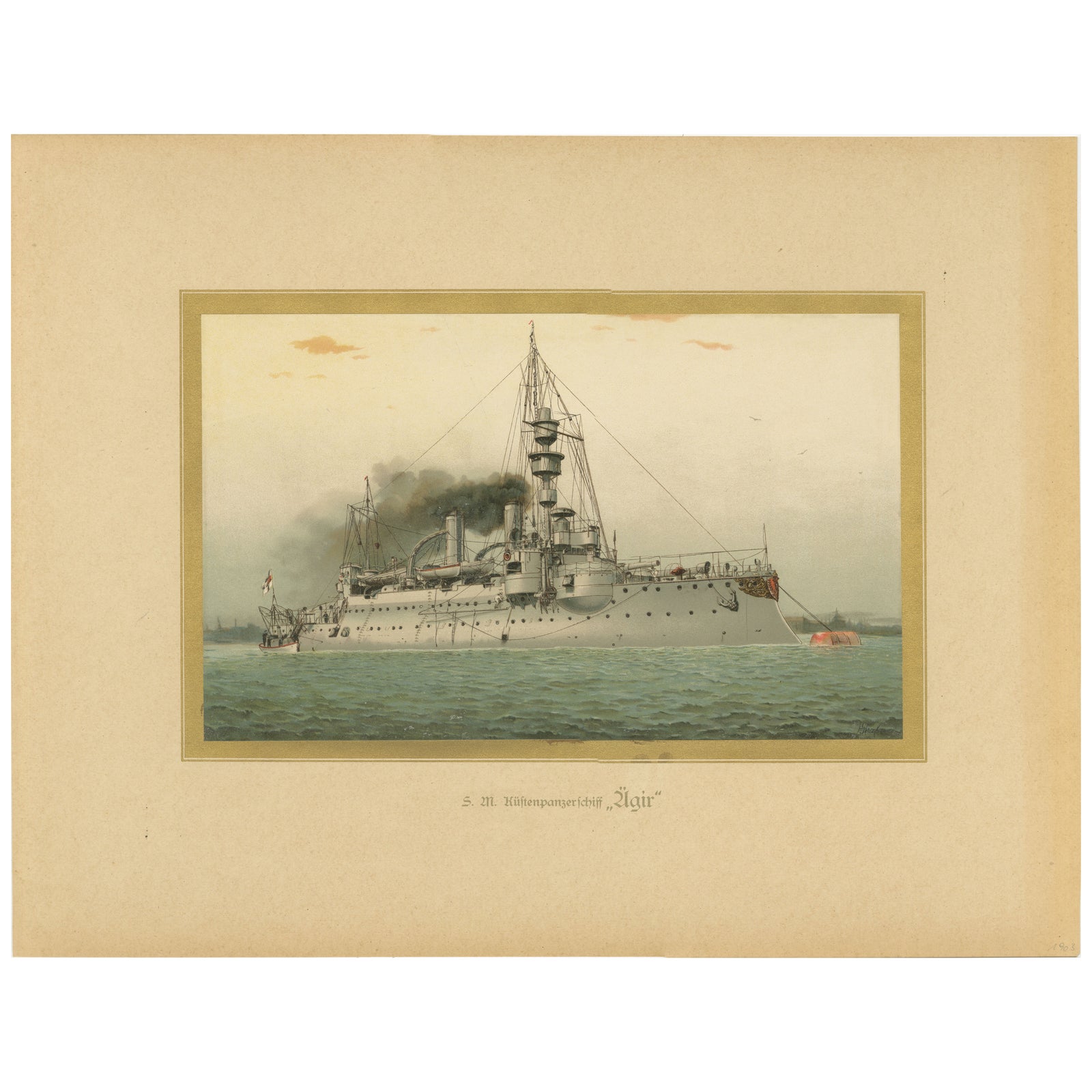 SMS Ägir: German Coastal Defense Ship, 1903 Chromolithograph