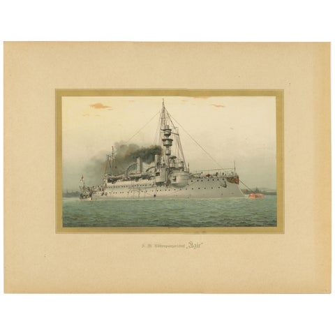 SMS Ägir: German Coastal Defense Ship, 1903 Chromolithograph