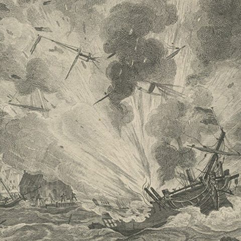 Antique Print of the Exploding of the 'Alphen' in the Harbour of Curacao, 1779, close-up 3