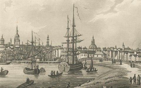 View of Amsterdam from the Water with Sailing Ships, Baedeker, circa 1850, close-up 2