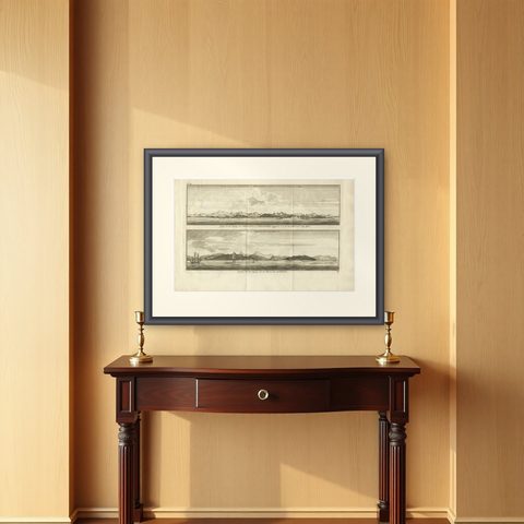 Antique Print of Zihuatanejo and the Harbour of Acapulco by Anson '1749', shown framed on a wall