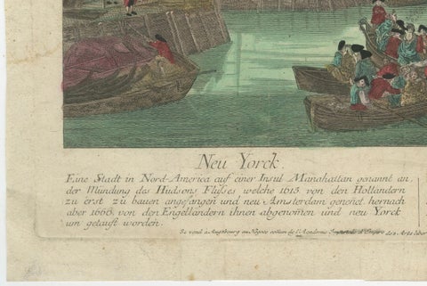 Optical View of New York City Manhattan Harbor Hand-Colored Augsburg, ca.1775, close-up 6