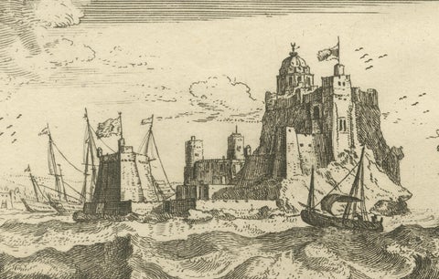 View of Bartanico in the Aegean Archipelago with Fortifications and Ships, 1680, close-up 2