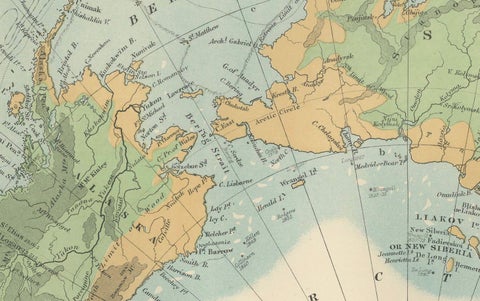 Vintage North Polar Chart, Greenland & Arctic Exploration Routes, 1903, close-up 3
