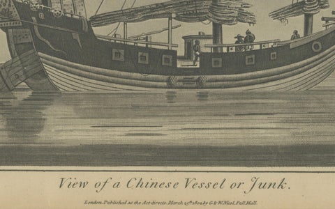 View of a Chinese Junk, Antique Maritime Engraving, Published 1802, close-up 3