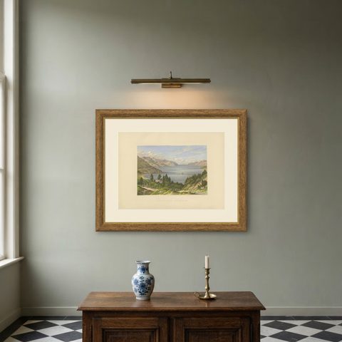 Antique Print of Lyttelton Harbour 'New Zealand' by Blatchley, circa 1877, shown framed on a wall