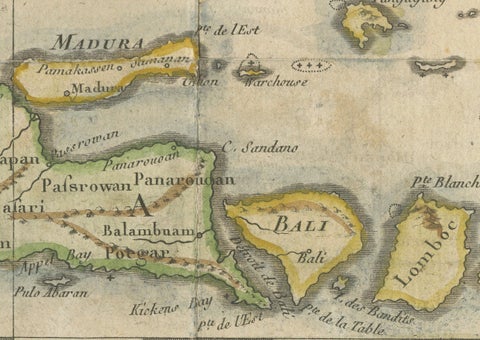 Java and Bali with Borneo Coast, 18th Century French Colonial Map, close-up 5