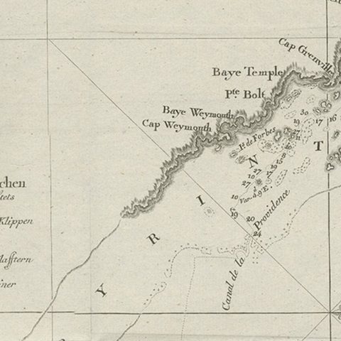 Old Chart of the North-Eastern Coast of Australia Discovered by Cook, 1774, close-up 3