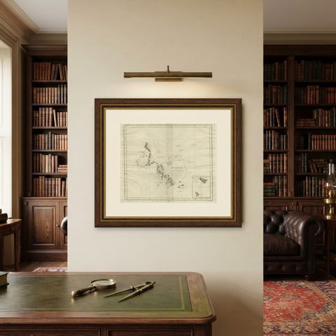 Antique Map of Kerguelens Island Coast in the Indian Ocean by Cook, 1785, shown framed on a wall
