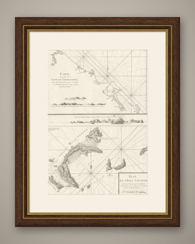 Old Sea Charts of Tourane Bay & the Con Dao Islands 'Pulo Condor', Vietnam, 1780, shown framed