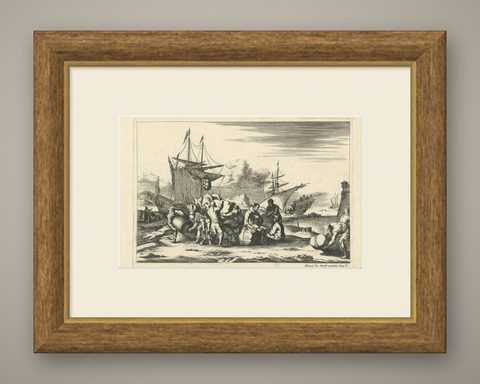 Antique Untitled Harbour View (III) by J. Wolff 'circa 1730', shown framed