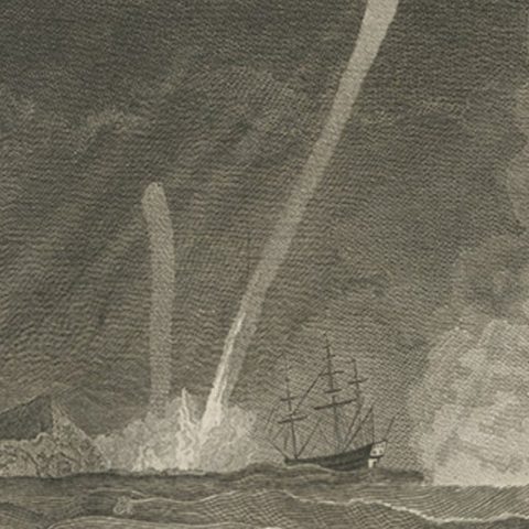 Antique Print of Three Whirlwinds and a Ship off the Coast of New Zealand, 1803, close-up 3