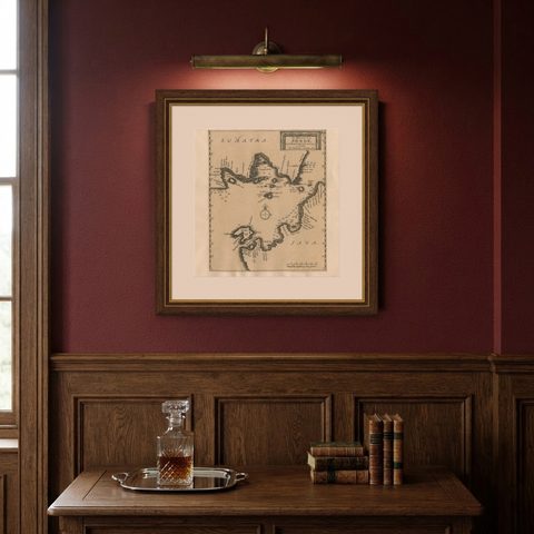 Sunda Strait Sea Chart, Sumatra and Java, Dutch Engraving c.1700, shown framed on a wall