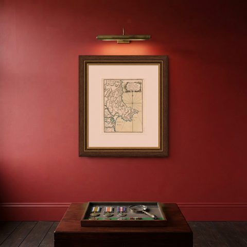 Antique Map of the Coast of Roussillon, France, shown framed on a wall