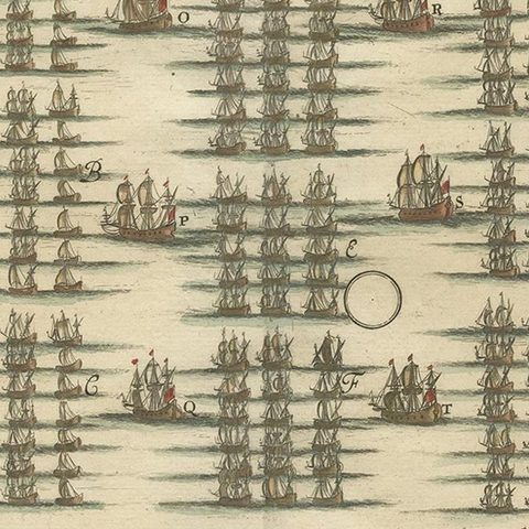Antique Print of the Fleet of William III of Orange by Merian 'c.1700', close-up 2