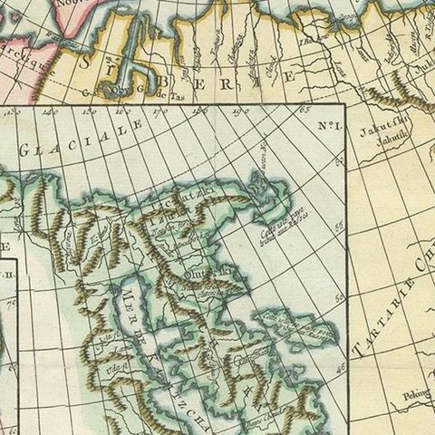 Antique Map of the North and East Coast of Asia by Vaugondy, circa 1750, close-up 2
