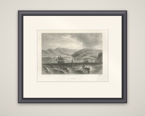 Rare Antique Engraving, Havana, Cuba, Harbor and City Landscape, 1867, shown framed