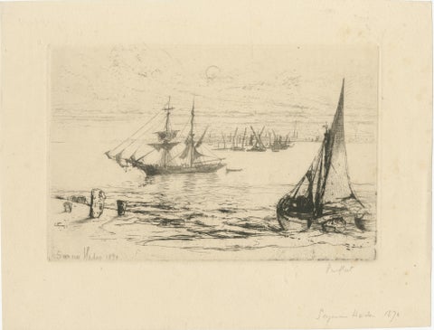 A Brig at Anchor, Thames, Haden, 1870, British Etching Revival, view 2