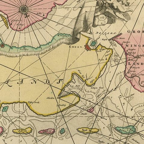 Rare Sea Chart of the East Frisian Islands or Watten and the North Sea, c.1700, close-up 1