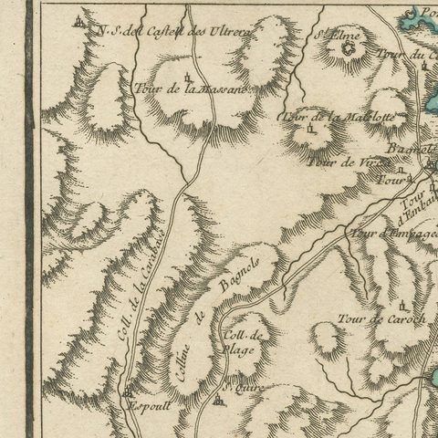Antique Map of the Coast of Roussillon, France, close-up 1