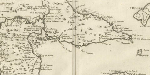 Antique Map Guadeloupe & Marie Galante, Rigobert Bonne Caribbean Chart c1780, view 5